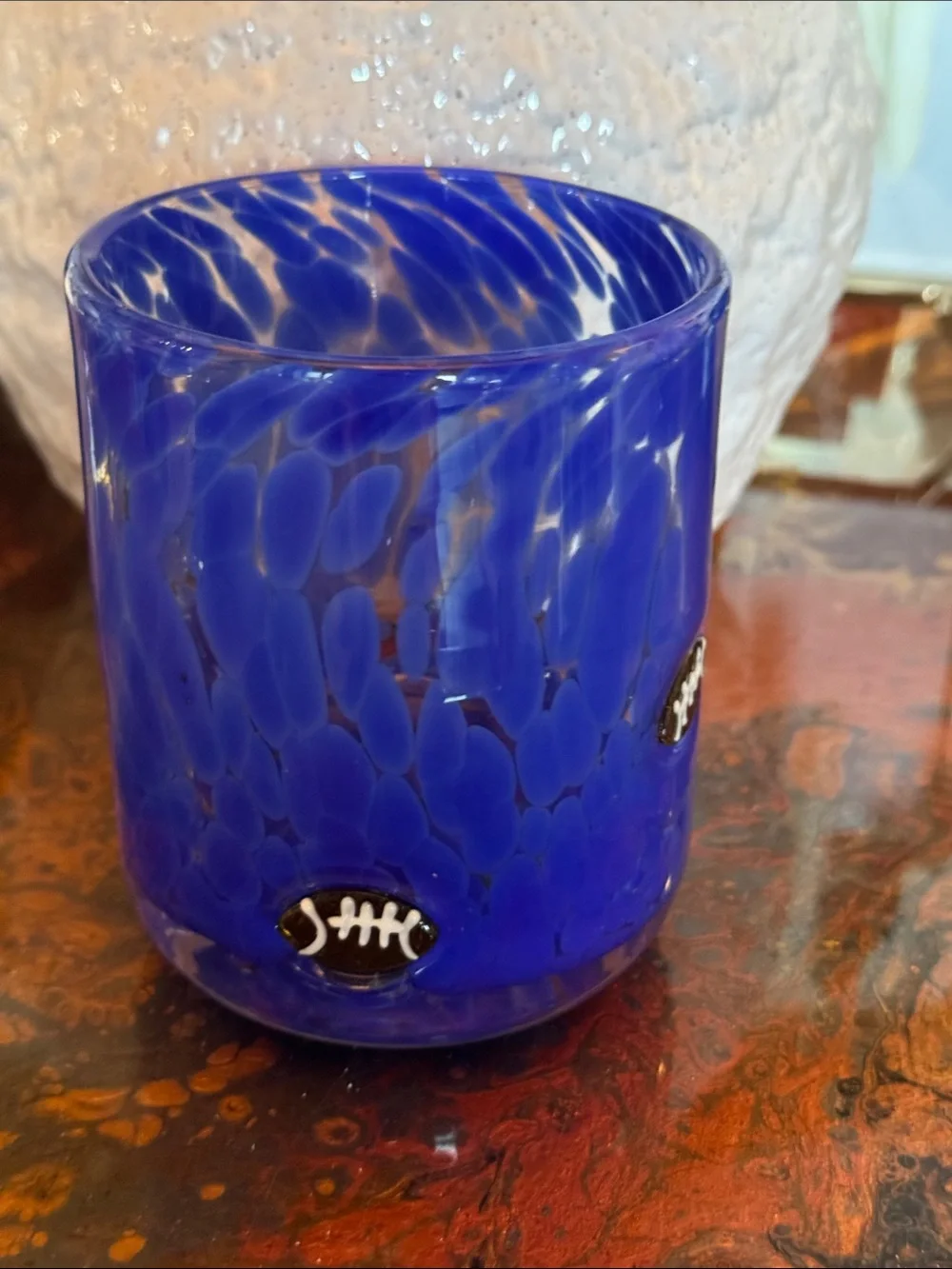 Anthropologie Blue Football Glass Tumbler